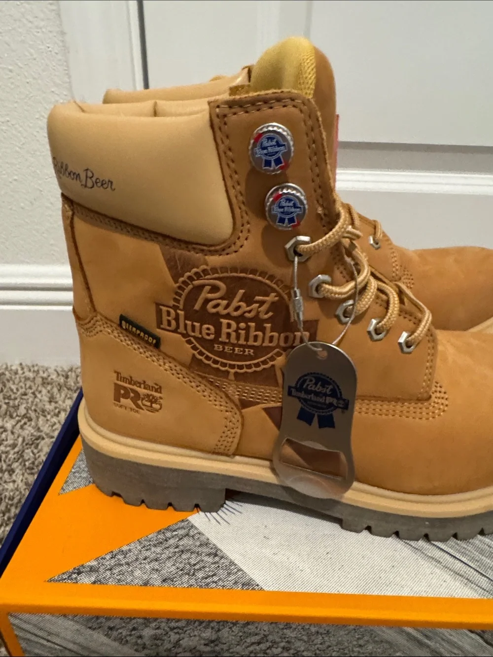 Limited edition Men's Timberland Work Boot Pabst Blue Ribbon